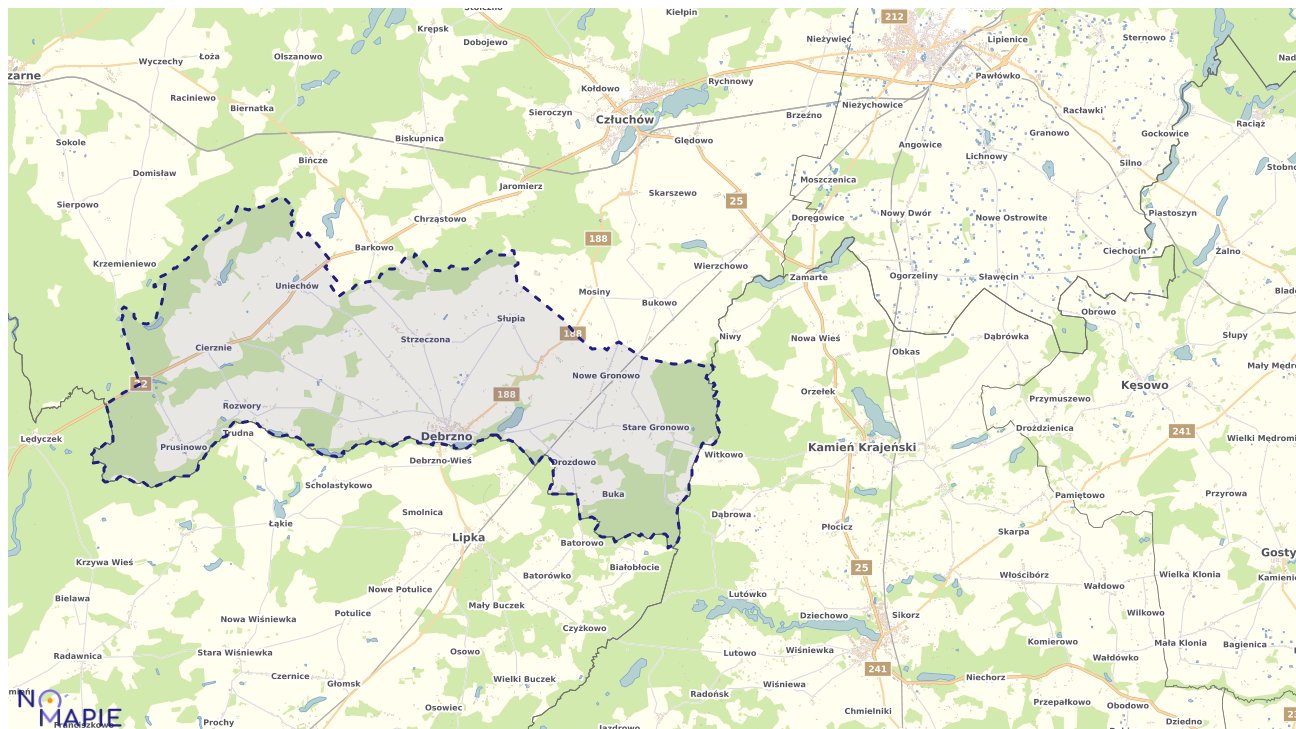 Mapa obszarów ochrony przyrody Debrzna