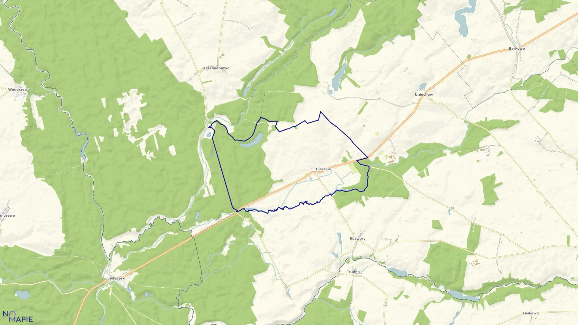 Mapa obrębu CIERZNIE w gminie Debrzno