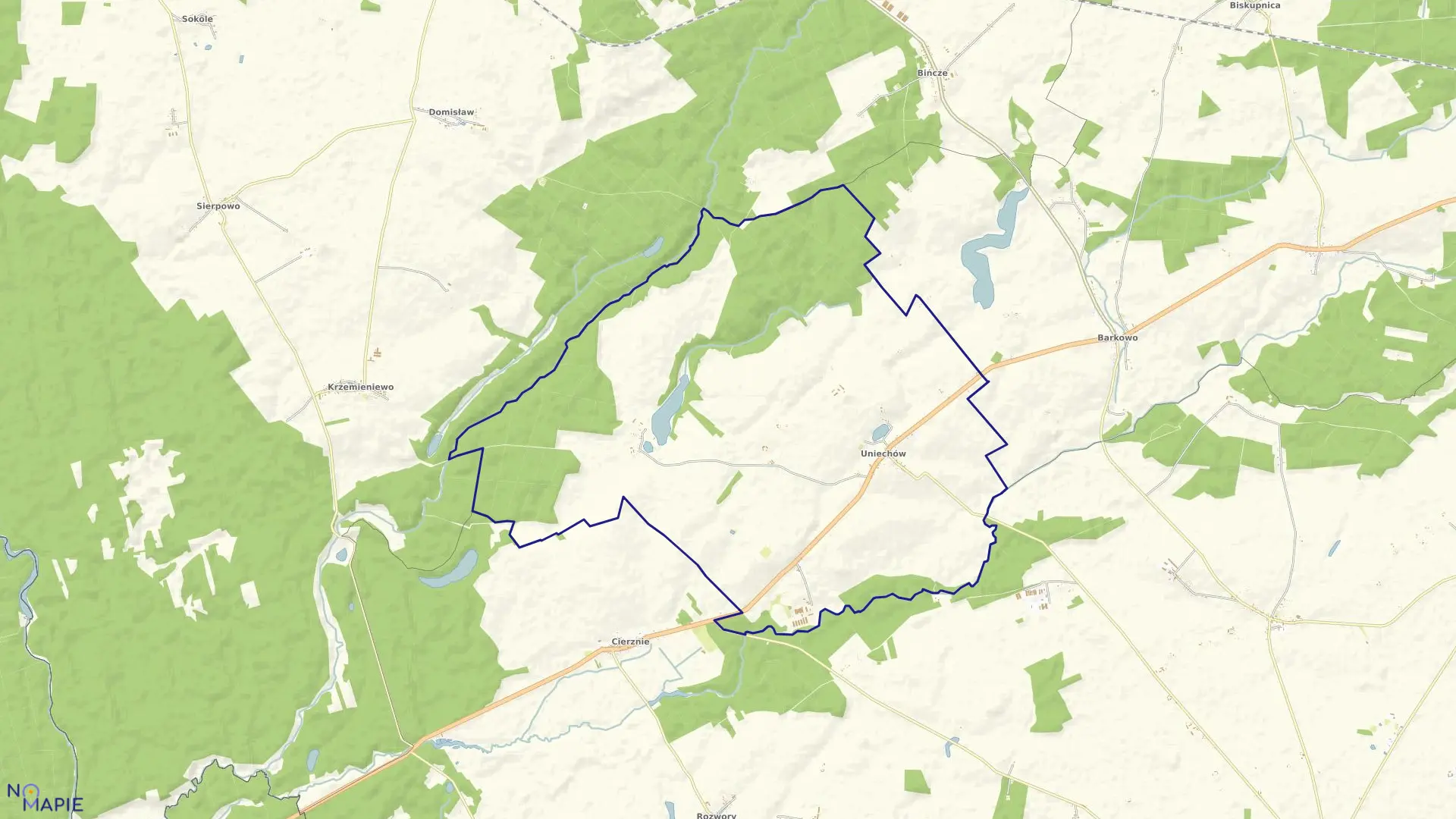 Mapa obrębu UNIECHÓW w gminie Debrzno